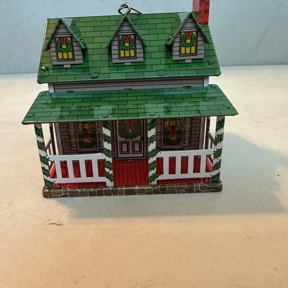 2002 Hallmark Pressed Tin Christmas Ornaments Grandmother House Covered Bridge